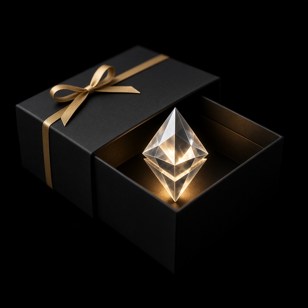 Ethereum diamond inside a gift box